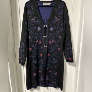 Simply Natural Toggle Front Long alpaca blend floral embroidery sweater Large